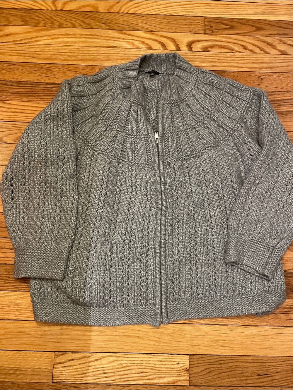 Talbots grey zip cardigan